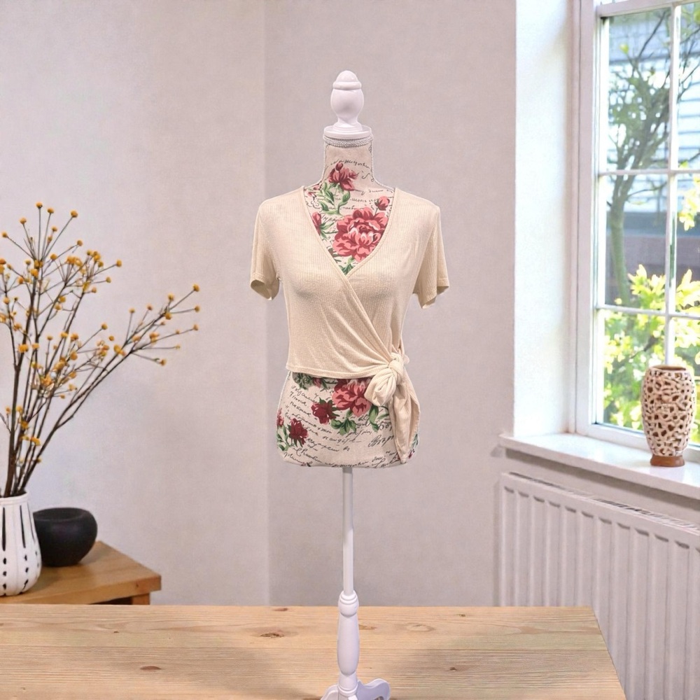 Lulu's Cream Short Sleeve Wrap Top